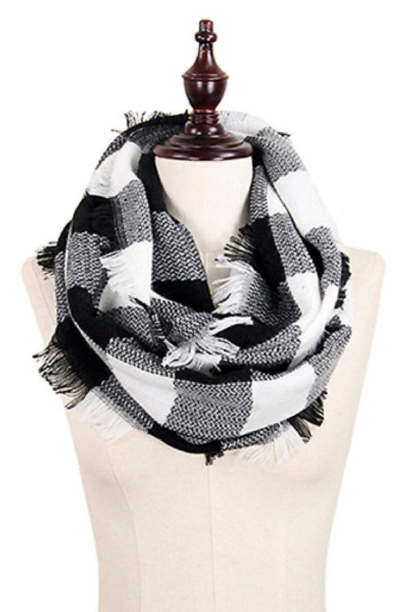 Buffalo Plaid Infinity Scarf, Black & White | URBAN ECHO SHOP