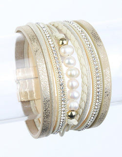 Gold Pearl and Leather Cuff | URBAN ECHO SHOP