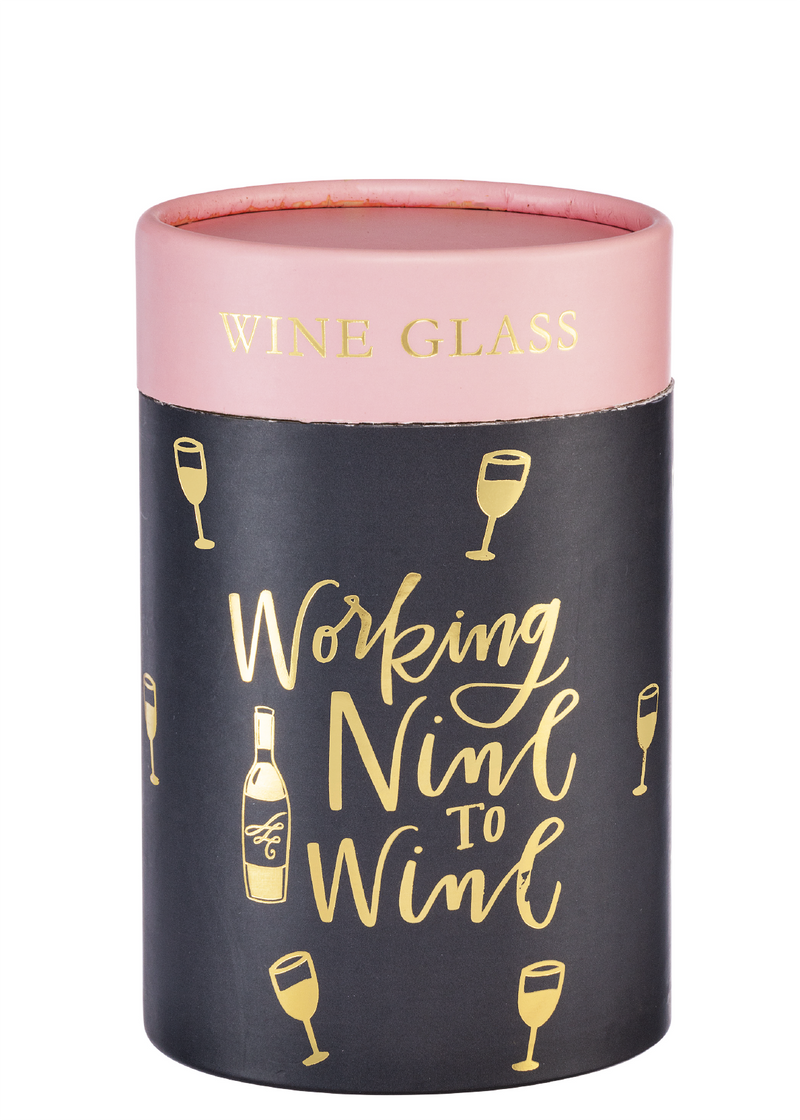 "Working Nine to Wine" Wine Glass w/Gift Box | URBAN ECHO SHOP