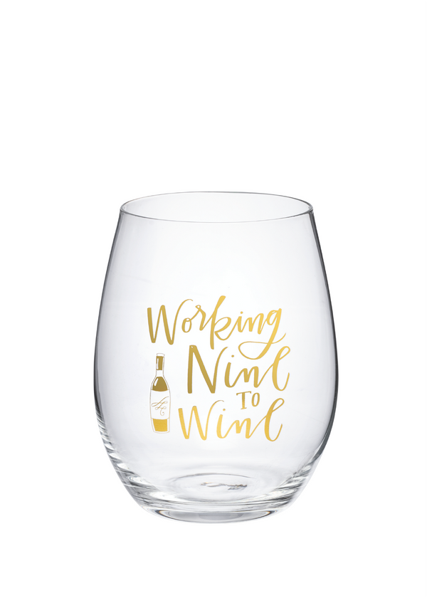 "Working Nine to Wine" Wine Glass w/Gift Box | URBAN ECHO SHOP